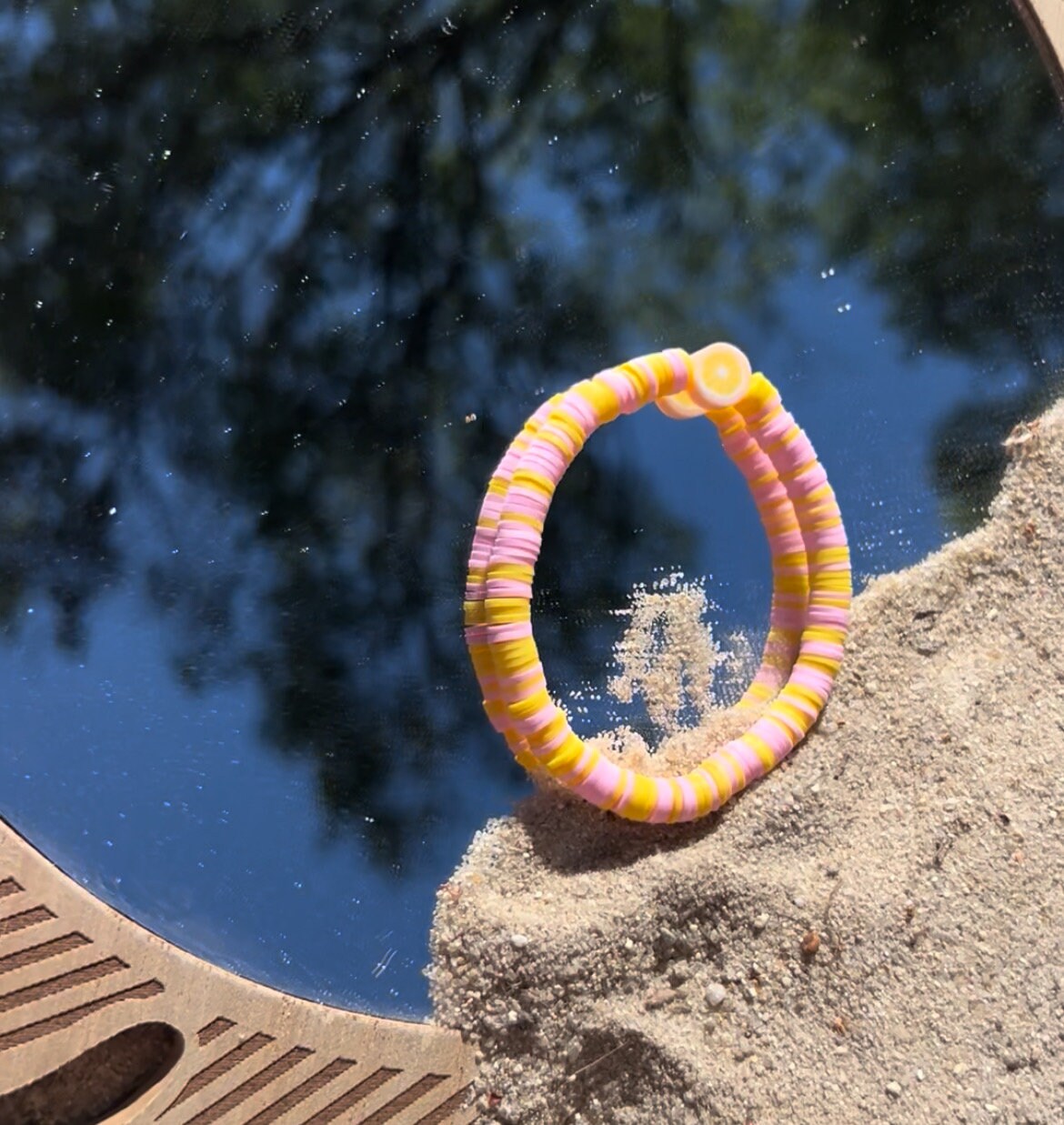 Pink Lemonade, clay bead bracelet, beach girl,VSCO, preppy summer jewelry